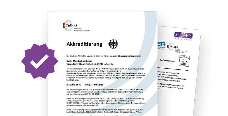 Zertifikate zur DAkks-Kalibrierung Druckmessgeräte (Akkreditierung, Urkunde, und Musterkalibierschein)
