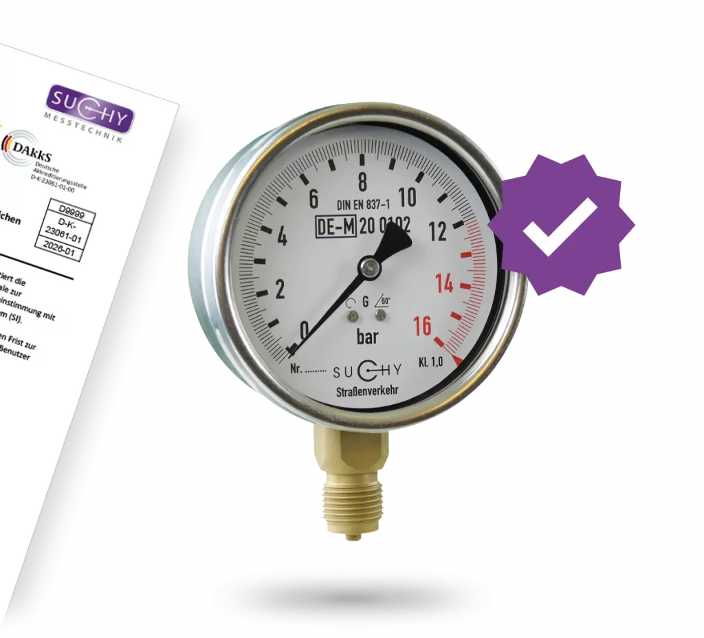 DAkkS-Kalibrierung für das Bremsdruckmanometer direkt durch Suchy Messtechnik