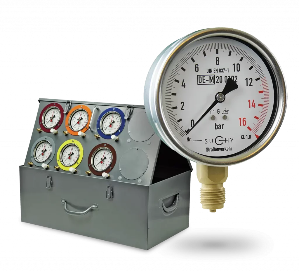 DAkkS-Kalibrierung speziell für Bremsdruckmanometer für Busse, LKW und ganzer Prüfkoffer